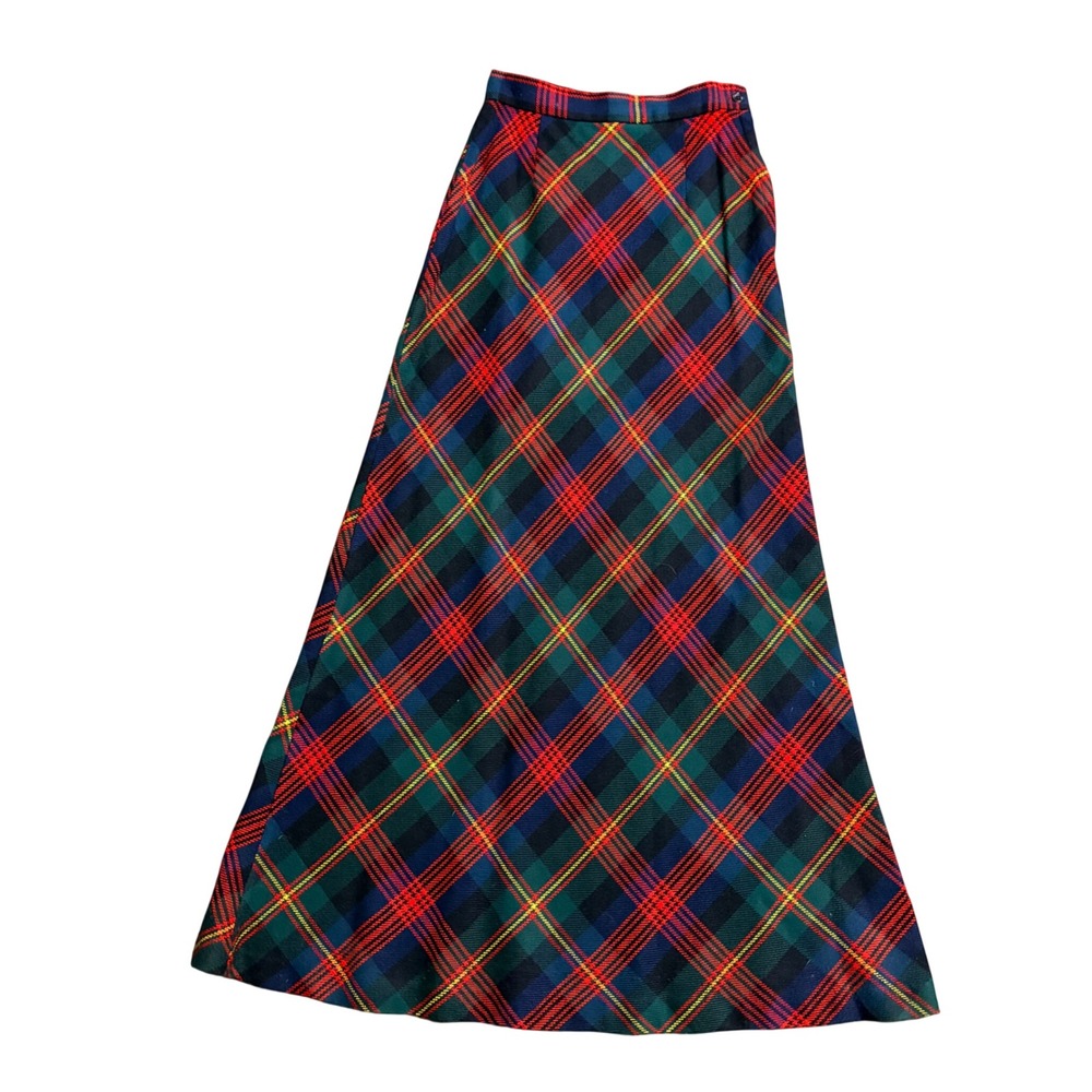Vintage Sears JR Bazaar Plaid Maxi Skirt Red Green Blue A-Line Size 9 WCL192JD